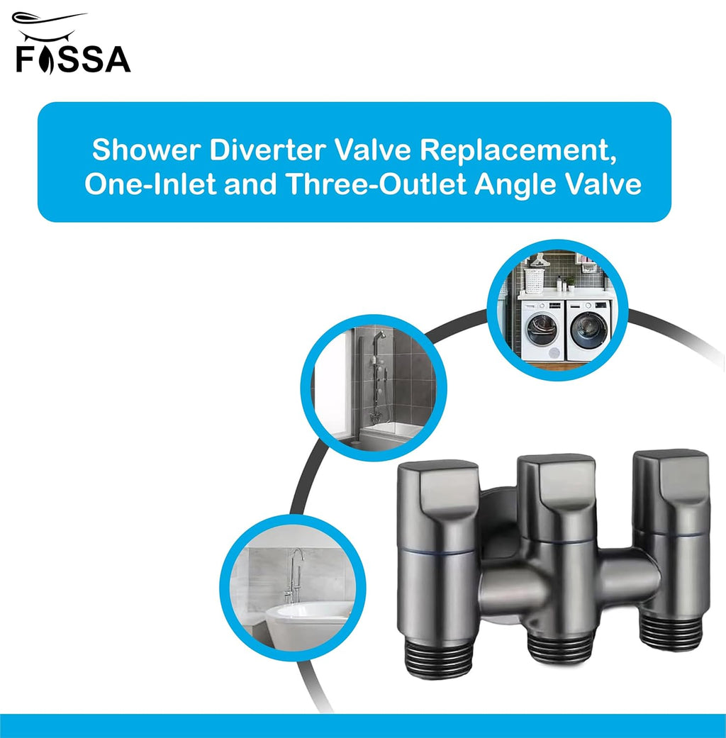 Fossa 3 - Way Water Injection Angle Valve, Single Inlet and Three Outlet Angle Valve Three Way Multifunction Valve for Bathroom (Black)