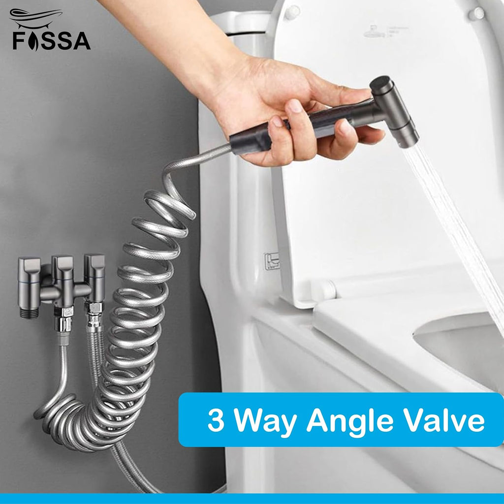 Fossa 3 - Way Water Injection Angle Valve, Single Inlet and Three Outlet Angle Valve Three Way Multifunction Valve for Bathroom (Black)