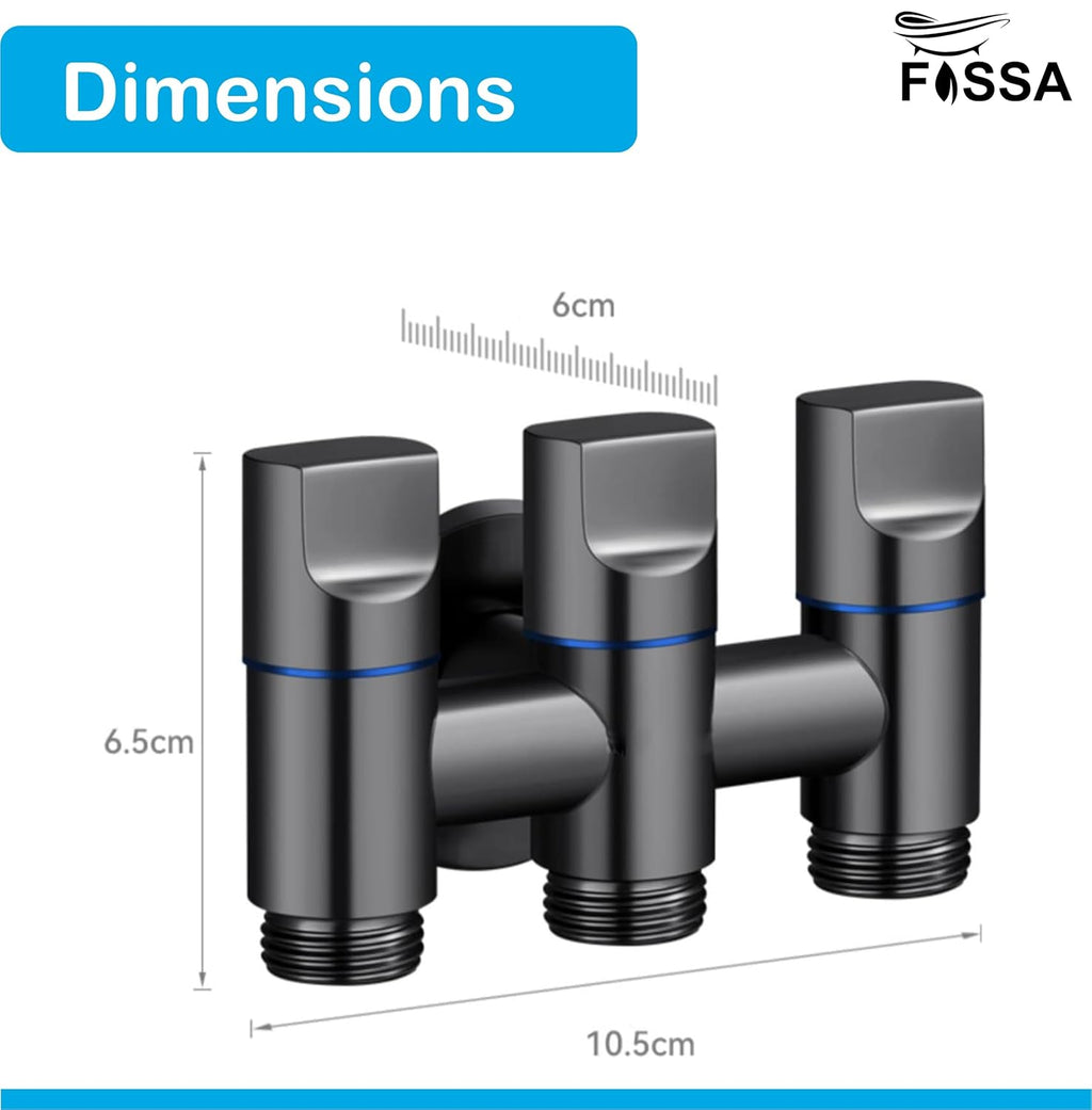 Fossa 3 - Way Water Injection Angle Valve, Single Inlet and Three Outlet Angle Valve Three Way Multifunction Valve for Bathroom (Black)