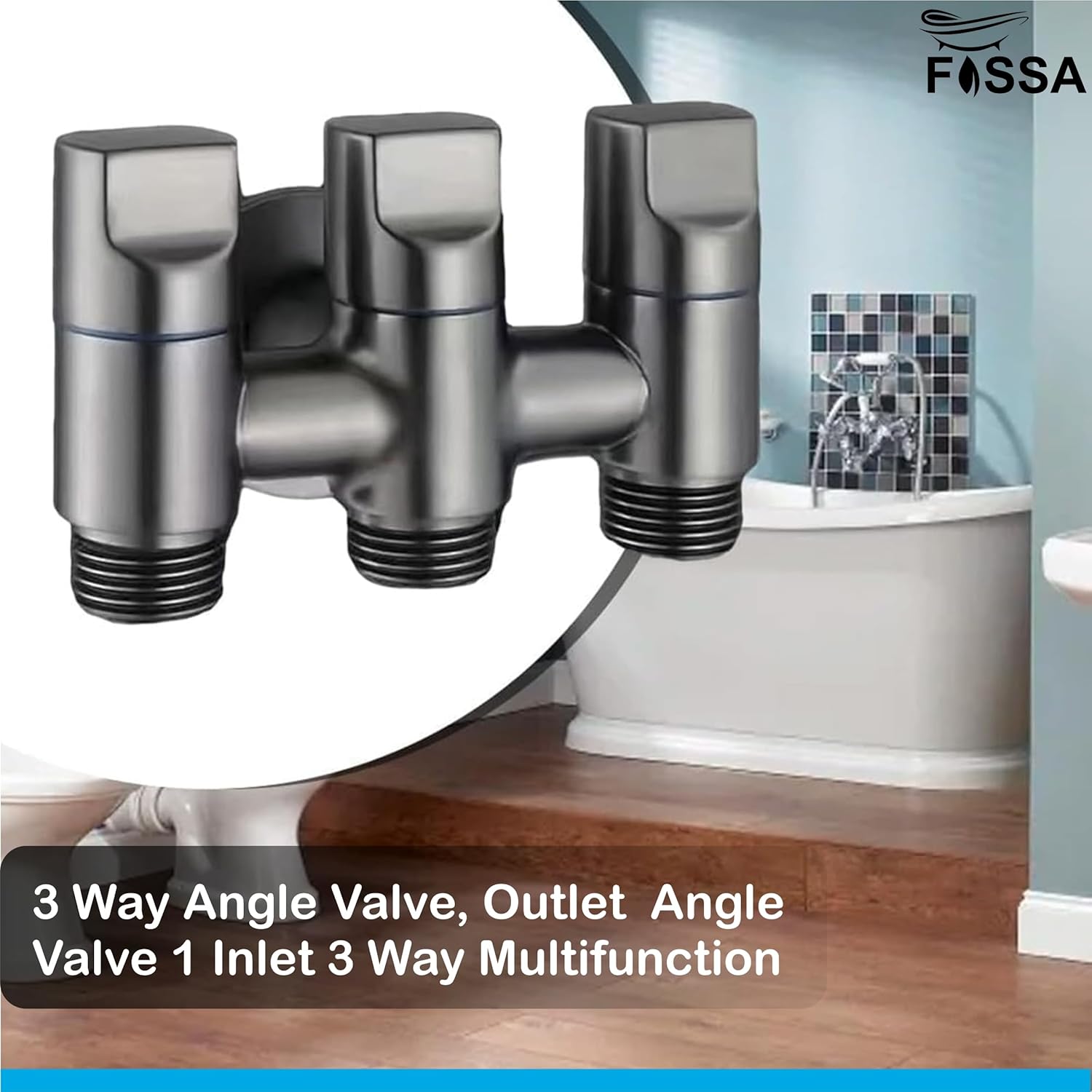 Fossa 3 - Way Water Injection Angle Valve, Single Inlet and Three Outlet Angle Valve Three Way Multifunction Valve for Bathroom (Black)
