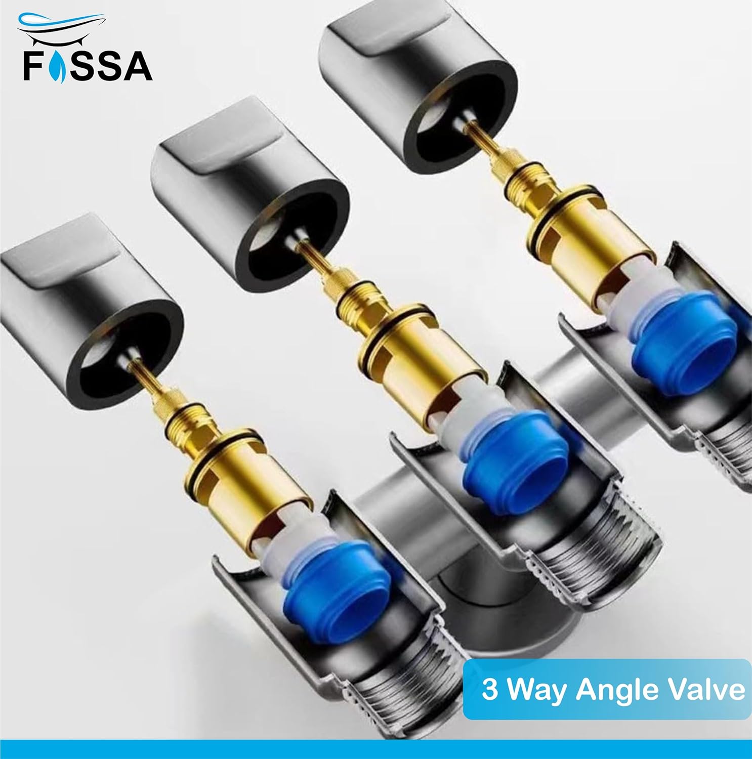 Fossa 3 - Way Water Injection Angle Valve, Single Inlet and Three Outlet Angle Valve Three Way Multifunction Valve for Bathroom (Silver)